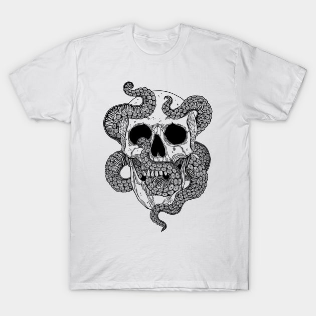 Octopus Tentacles Skull T-Shirt by OccultOmaStore